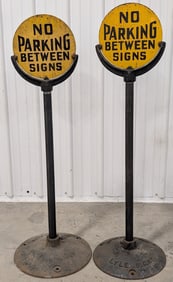2) Vintage DST "No Parking Between Signs" Curb Signs