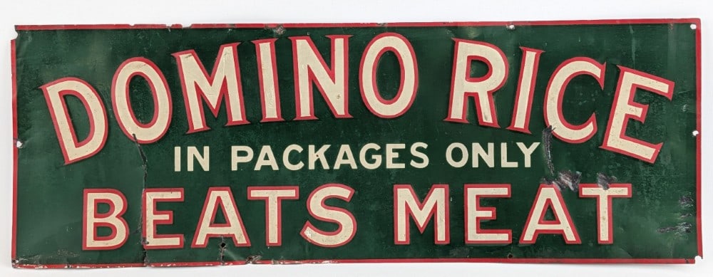 Vintage SST Domino Rice Beats Meat Embossed Sign (1 of 7)