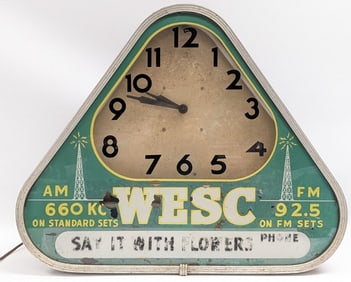 Vintage WESC Radio AM / FM Neon Advertising Clock