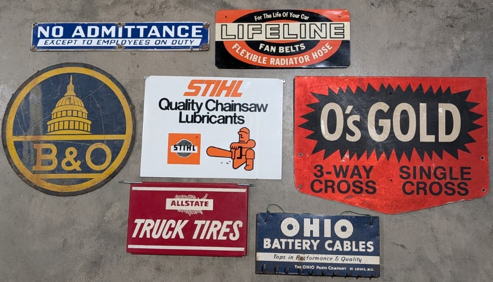 Lot Of Vintage Advertising Signs / Porcelain / Tin / O's Gold / B&O Railroad / Stihl (1 of 10)