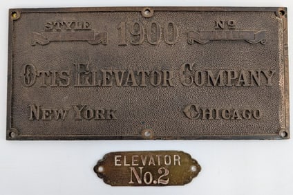 Early Brass Otis Elevator Company Tag Sign & More