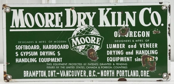 Vintage SSP Moore Dry Kiln Co. Advertising Sign w/ Globe Graphics