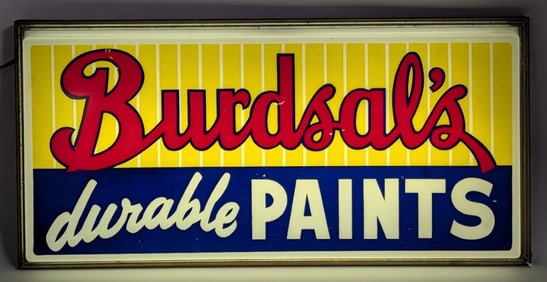 Vintage Burdsal's Durable Paints Lighted Advertising Sign