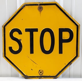 Vintage 18in Yellow Embossed Metal Stop Sign