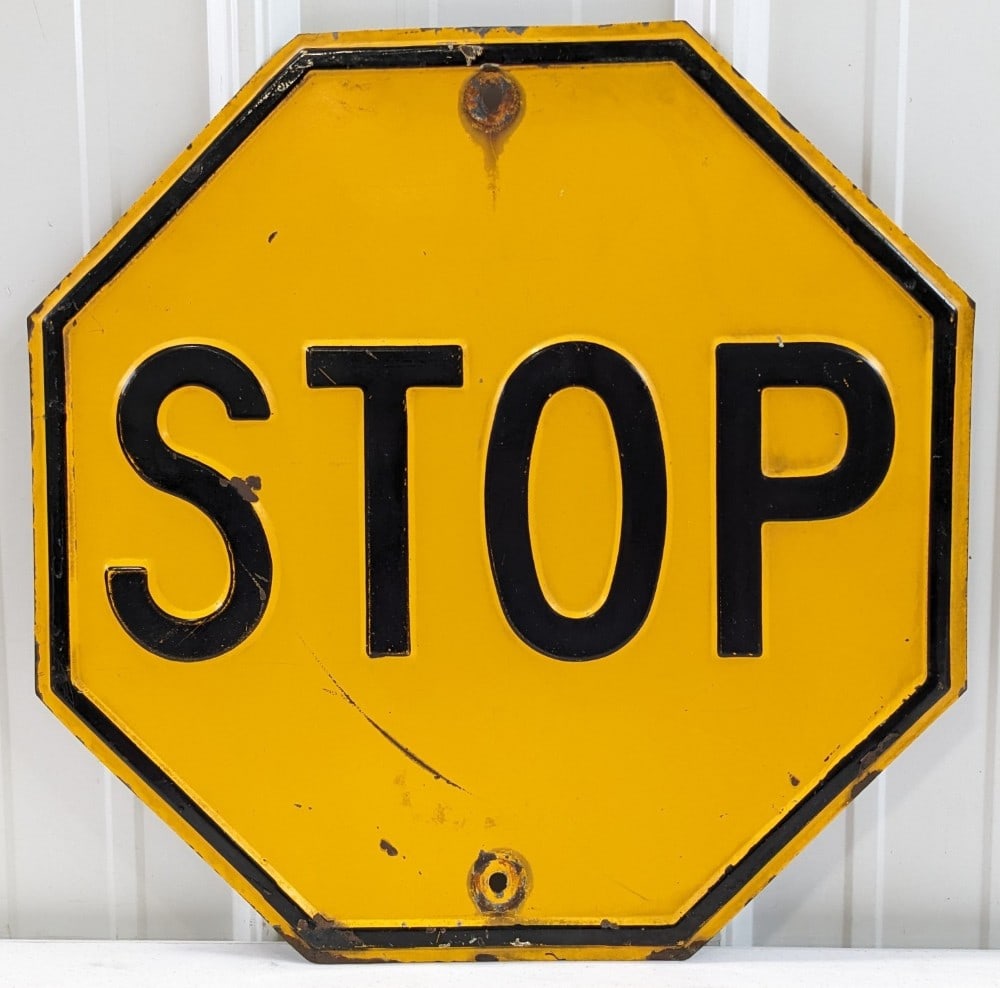 Vintage 18in Yellow Embossed Metal Stop Sign (1 of 6)