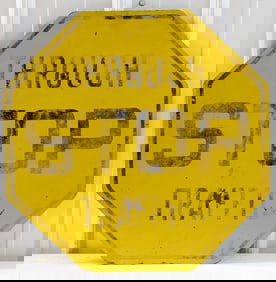 2ft Vintage Yellow Stop Through Traffic Road Sign