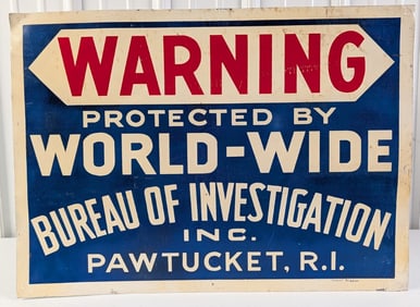 Vintage SST World Wide Bureau Of Investigation Warning Sign