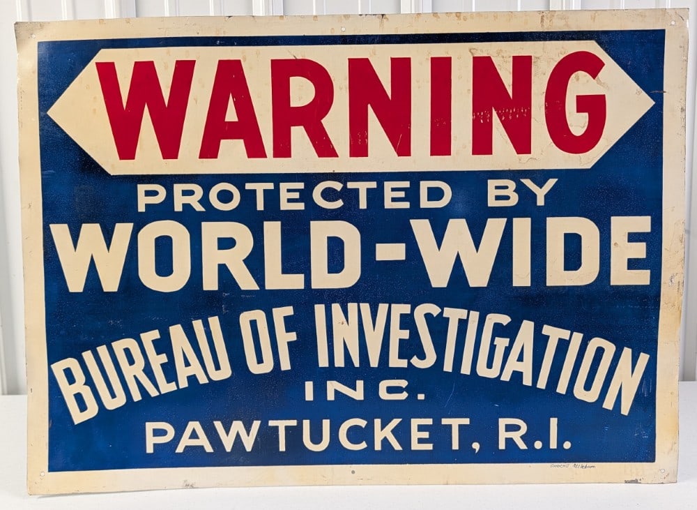 Vintage SST World Wide Bureau Of Investigation Warning Sign (1 of 9)