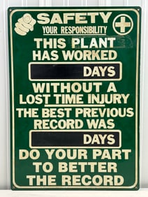 Vintage SST Safety Days Without Accident Plant / Factory Industrial Sign