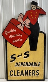 5ft Vintage DSW S&S Cleaning Service Advertising Sign w/ Bell Hop Grpahics