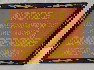 Vintage SSP Dangerous Keep Away Industrial Sign w/ Lightning Bolt Graphics