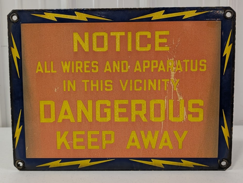 Vintage SSP Dangerous Keep Away Industrial Sign w/ Lightning Bolt Graphics (1 of 5)