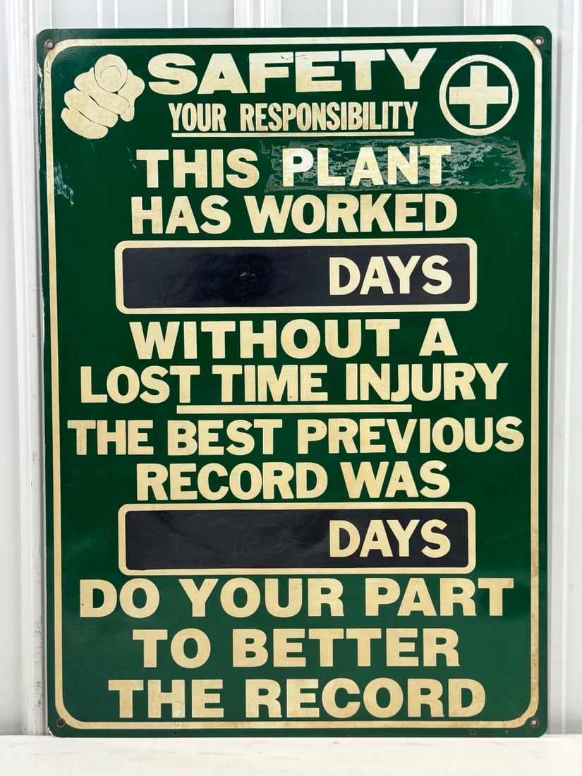 Vintage SST Factory Safety " Days Without An Injury" Plant Sign (1 of 7)