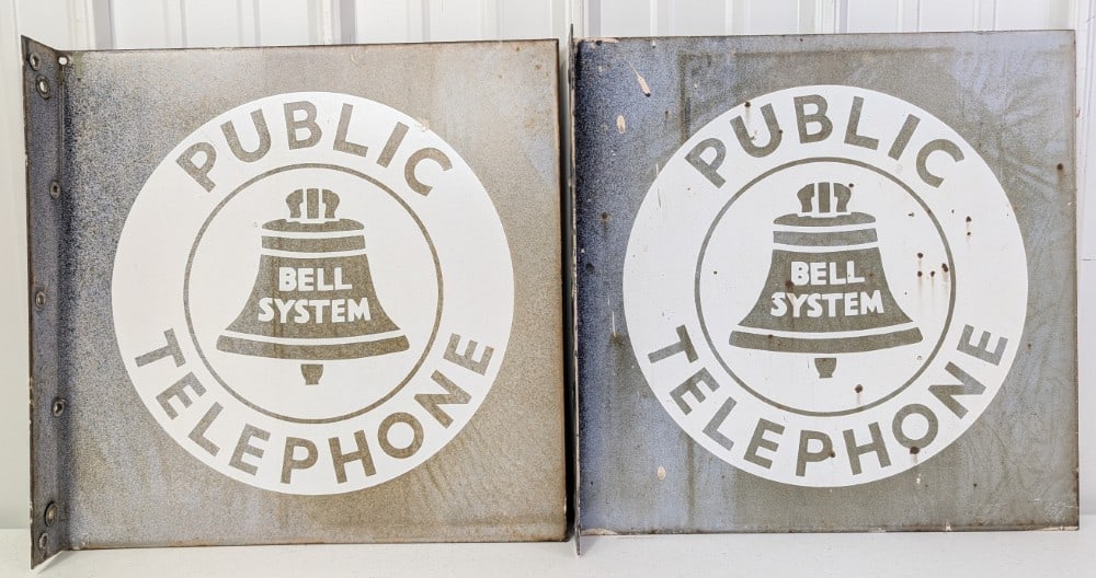 2) Vintage 18in DSP Bell Public Telephone Flange Advertising Signs (1 of 7)