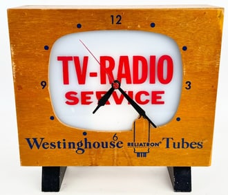 Vintage Westinghouse Tubes TV-Radio Service Lighted TV Countertop Clock