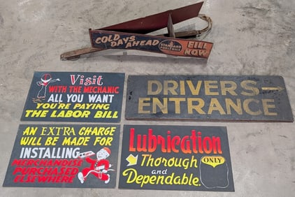 Lot Of Vintage Advertising Signs / Standard Oil Truck Topper / Auto Shop Garage / Lubrication