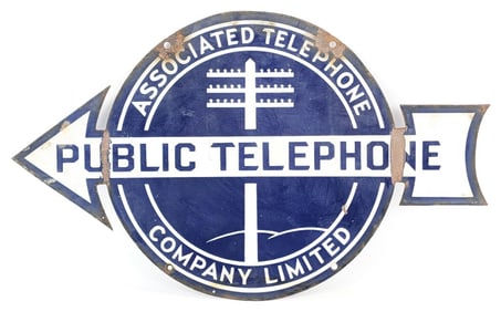 Vintage DSP Public Telephone Arrow Advertising Sign