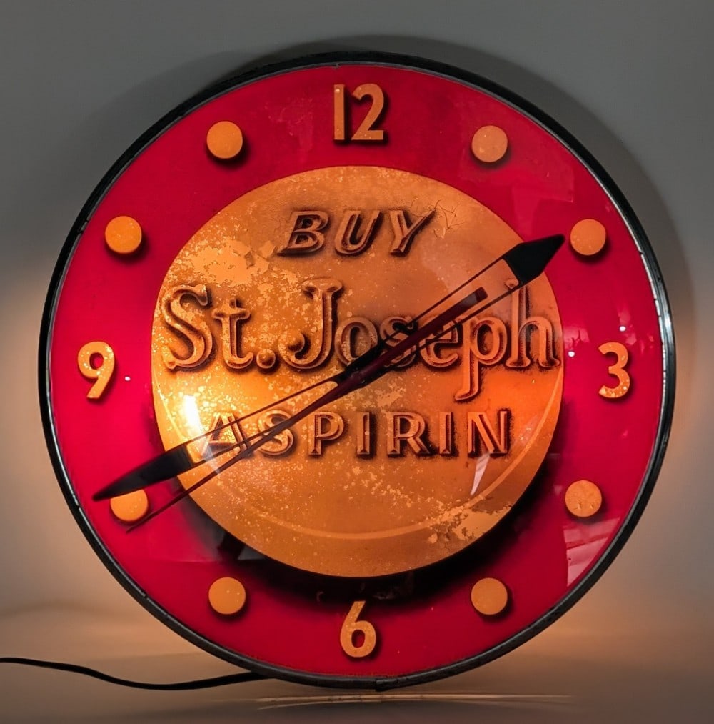 Vintage Buy St. Joseph Aspirin Advertising PAM Clock (1 of 9)