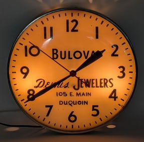 Vintage Bulova Dennis Jewelers Lighted Advertising Clock