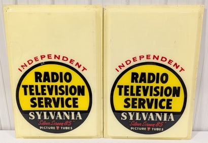 2) 3ft Vintage Sylvania Radio Television Service Lexon Sign Inserts