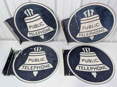 4) Vintage 20in DST Bell Public Telephone Flange Advertising Signs