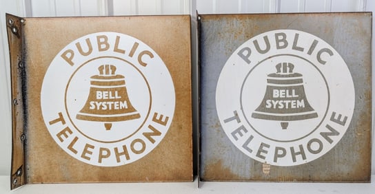 2) Vintage 18in DSP Bell Public Telephone Flange Advertising Signs