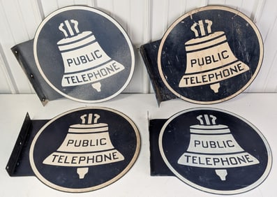 4) Vintage 20in DST Bell Public Telephone Flange Advertising Signs