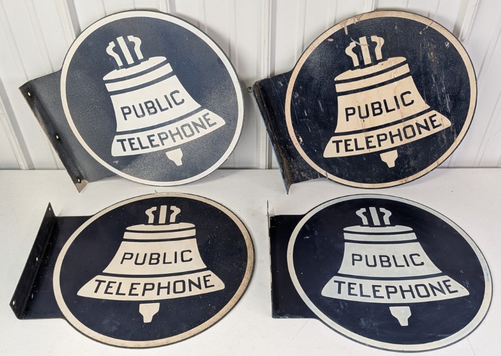 4) Vintage 20in DST Bell Public Telephone Flange Advertising Signs (1 of 8)