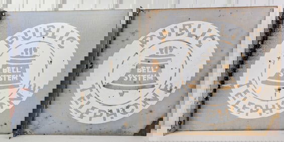 2) Vintage 18in DSP Bell Public Telephone Flange Advertising Signs