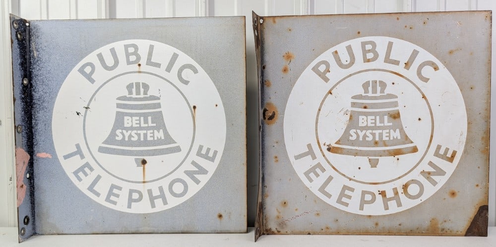 2) Vintage 18in DSP Bell Public Telephone Flange Advertising Signs (1 of 9)