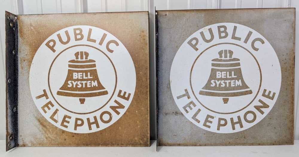 2) Vintage 18in DSP Bell Public Telephone Flange Advertising Signs (1 of 9)