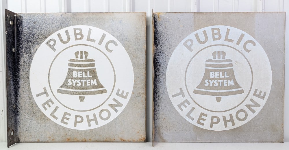 2) Vintage 18in DSP Bell Public Telephone Flange Advertising Signs (1 of 10)