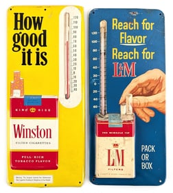 Vintage Winston Cigarettes + L&M Cigarettes Advertising Thermometers