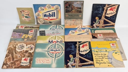 21) 1940s-1960s Vintage Mobil Gas Station Promotional Calendars