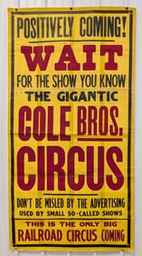 Giant Vintage Cole Brothers Railroad Circus Poster / Banner 80x42