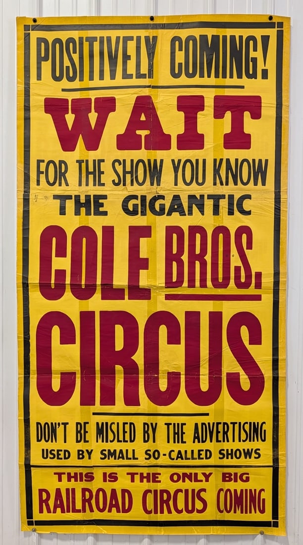 Giant Vintage Cole Brothers Railroad Circus Poster / Banner 80x42 (1 of 14)