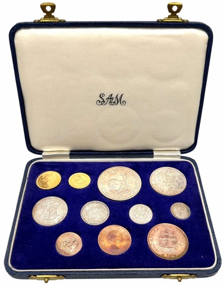 Rare 1954 Elizabeth II South Africa 11-Coin Proof Set With Gold Coins (1 of 6)