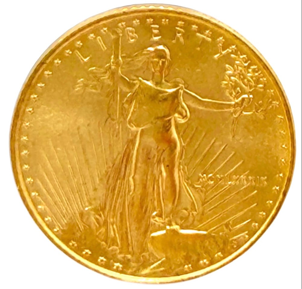 1989 $5 American Eagle 1/10th Ounce Gold Coin: 1989 $5 American Eagle 1/10th Ounce Gold Coin. Contains 1/10th ounce of fine gold. Great condition coin.