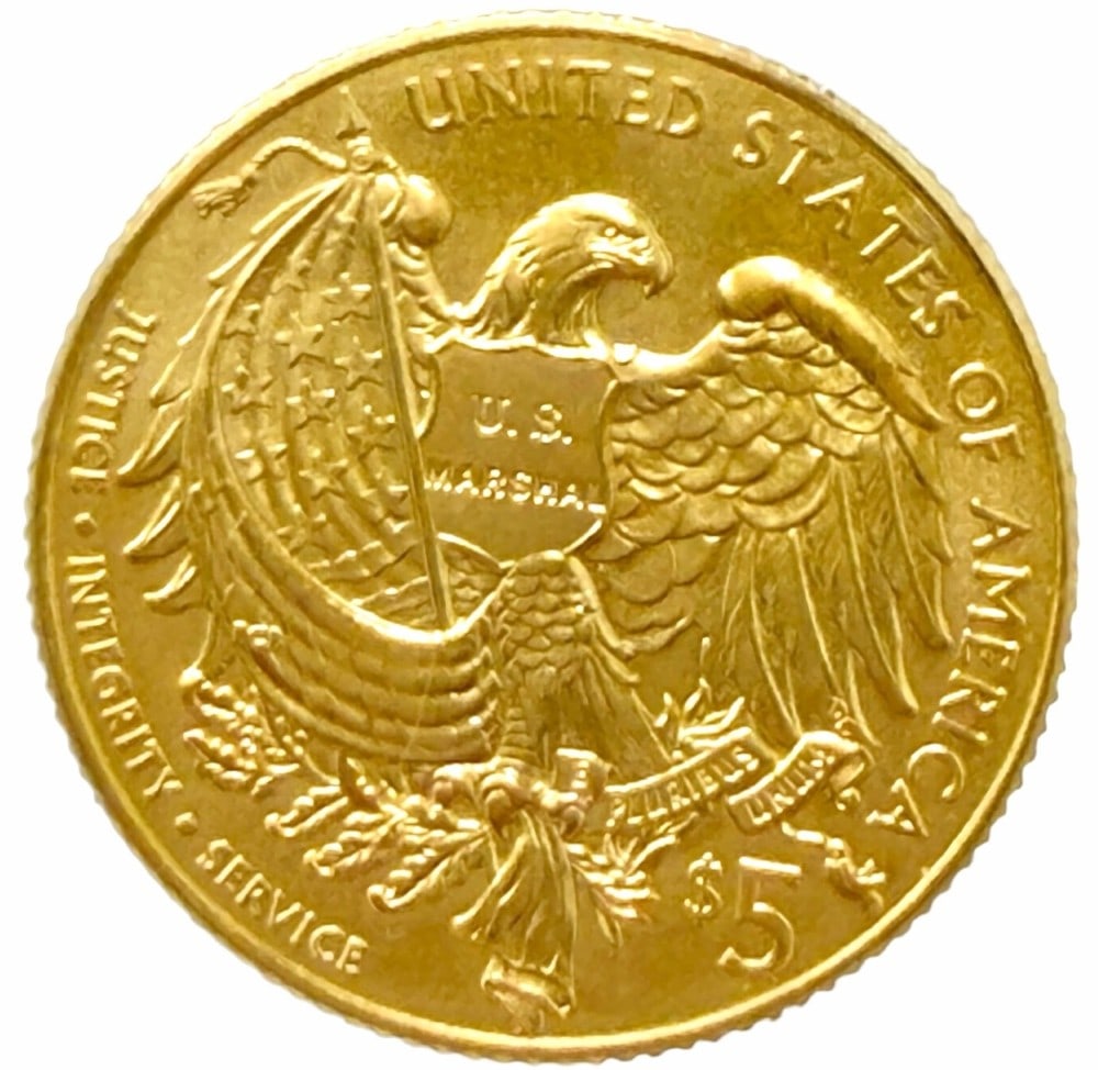 2015-W United States $5 U.S. Marshals Service Commemorative Gold Uncirculated Coin: 2015-P United States $5 U.S. Marshals Service Commemorative Gold Uncirculated Coin. The coin contains .2419 troy ounce of .999 pure gold.