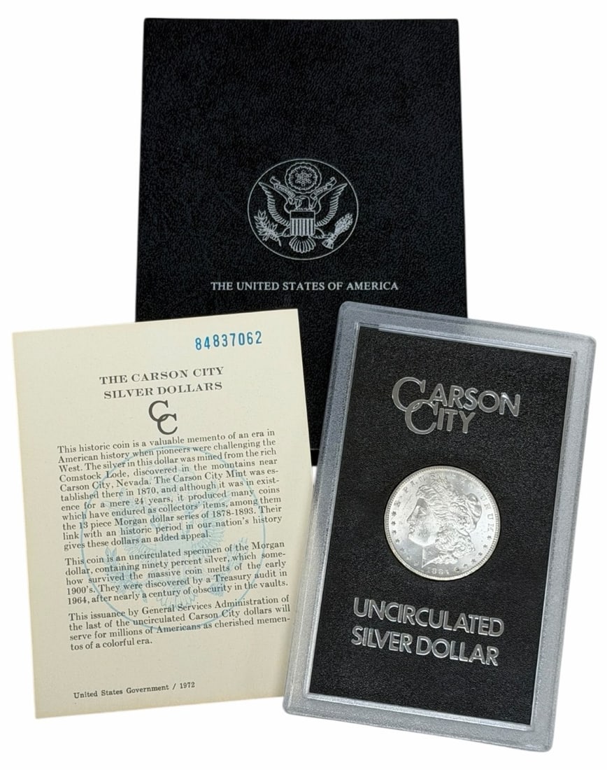 GSA 1884-CC Uncirculated Morgan Silver Dollar: GSA 1884-CC Uncirculated Morgan Silver Dollar. Comes in the GSA plastic holder in the original box with the certificate.