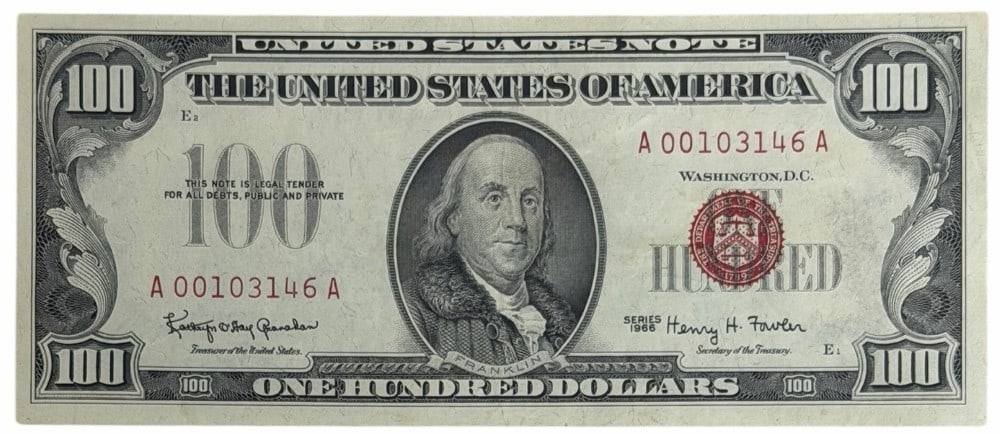 Series Of 1966 United States $100 Red Seal Legal Tender Note (1 of 4)