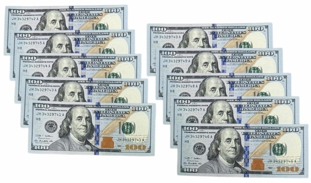 (10) 2009 $100 Uncirculated Consecutive Number Federal Reserve Notes (1 of 8)