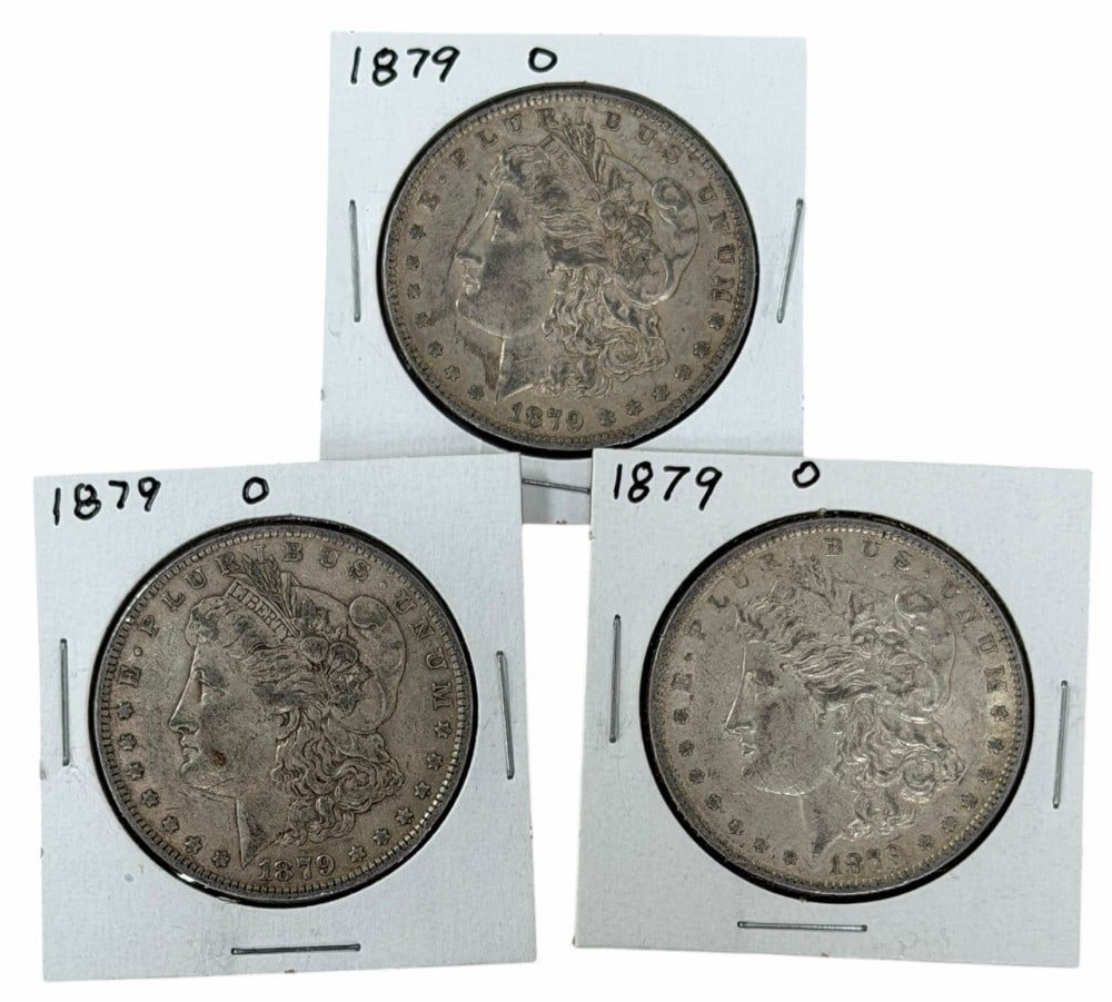 (3) 1879-O United States Morgan Silver Dollars: Lot includes (3) 1879-O Morgan Dollars in circulated condition.