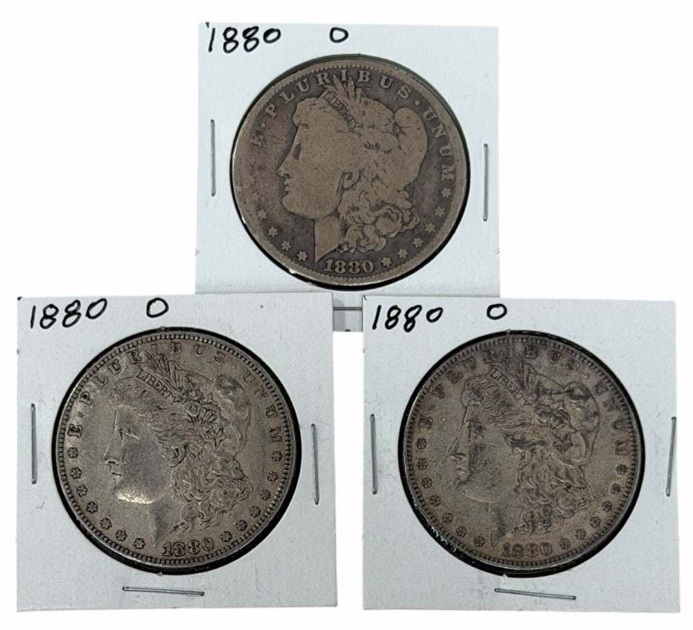(3) 1880-O United States Morgan Silver Dollars: Lot includes (3) 1880-O Morgan Silver Dollars in circulated condition.
