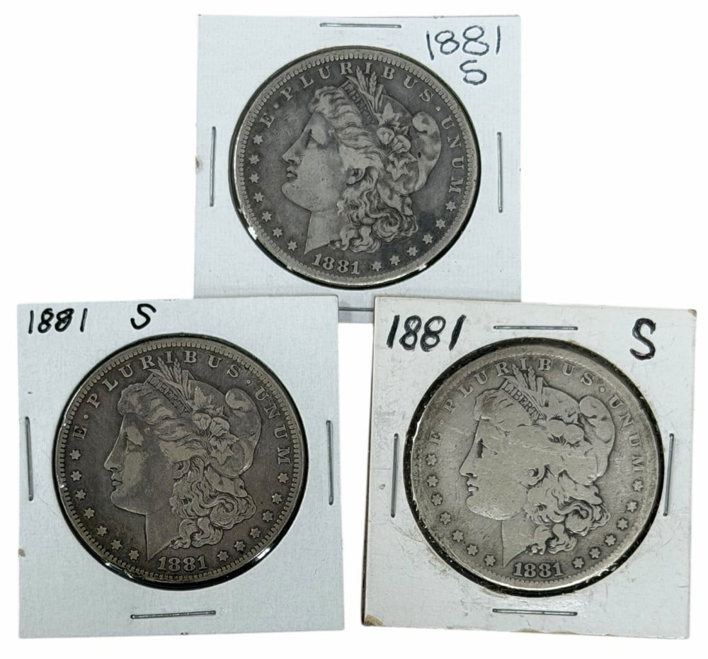 (3) 1881-S United States Morgan Silver Dollars (1 of 2)