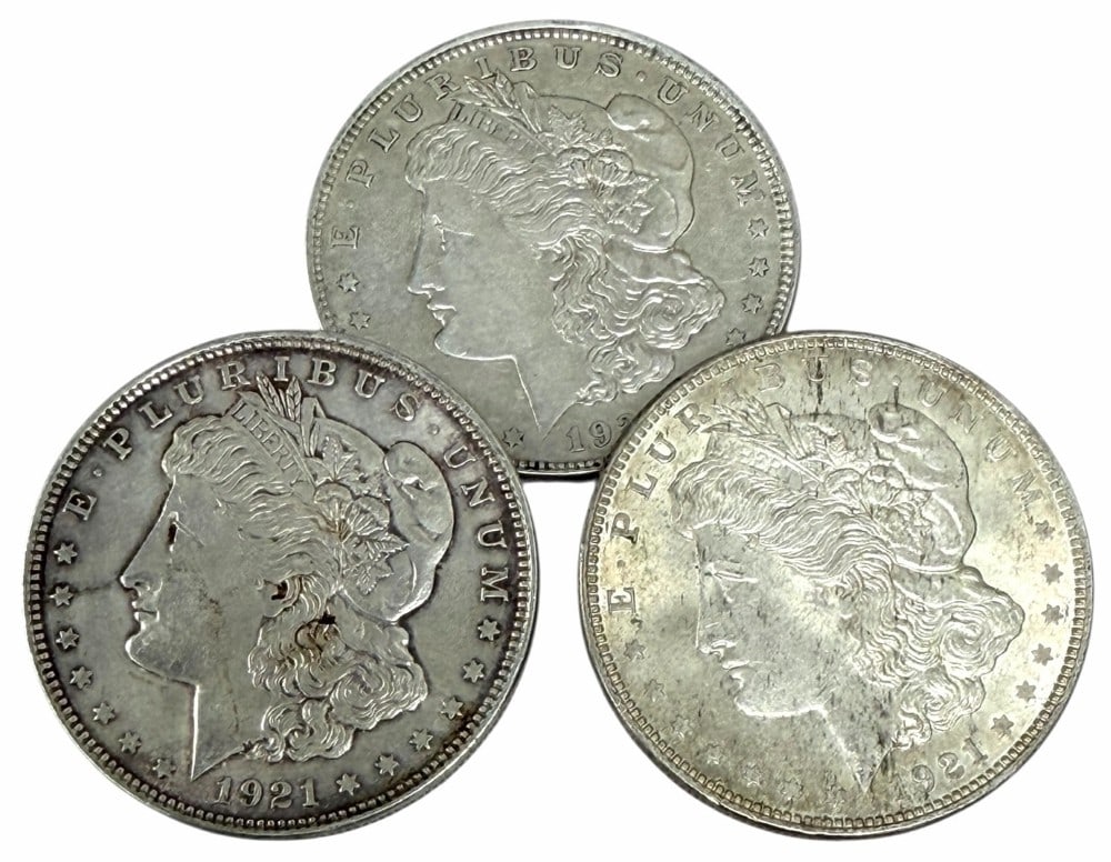 (3) 1921 United States Morgan Silver Dollars (1 of 2)