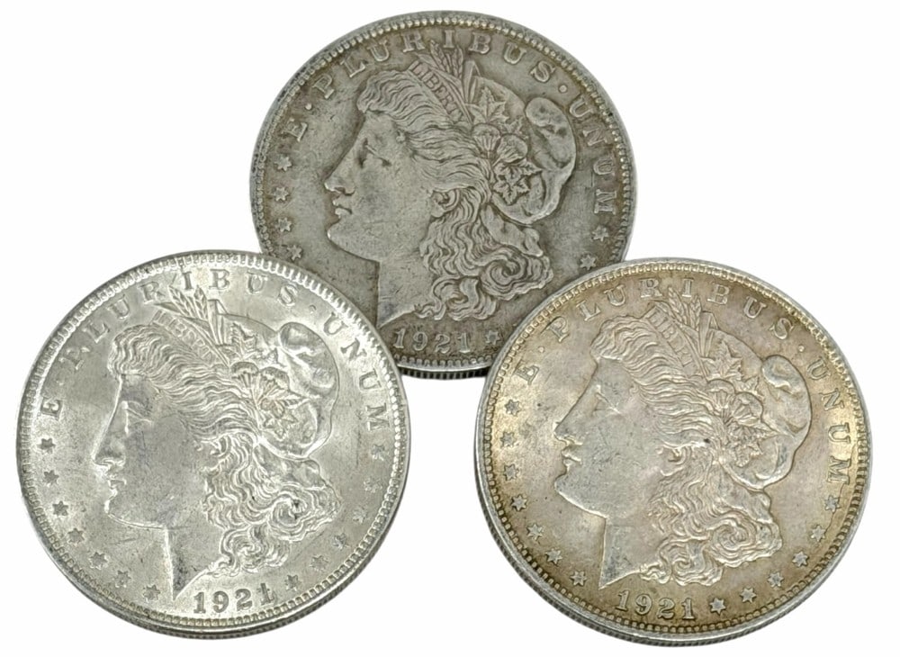 (3) 1921 United States Morgan Silver Dollars (1 of 2)