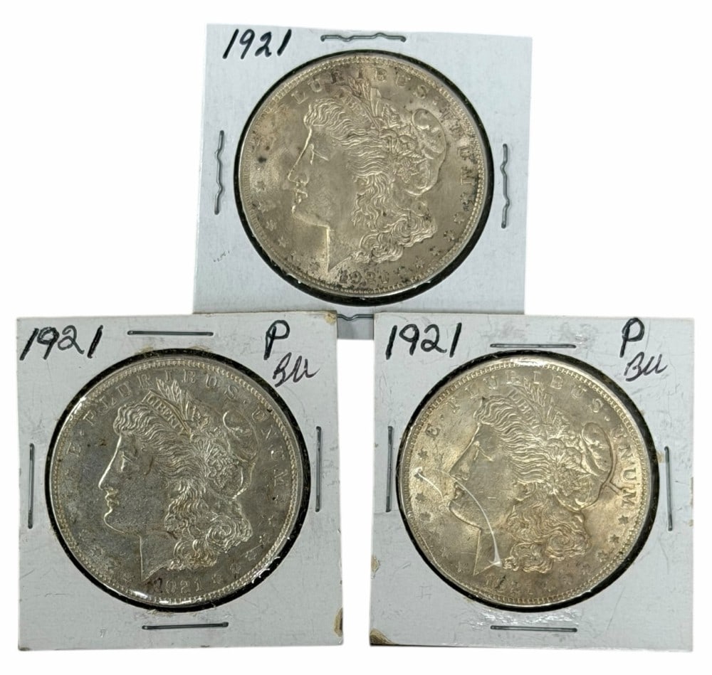 (3) 1921 United States Morgan Silver Dollars (1 of 2)