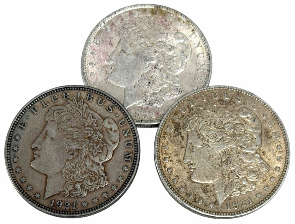 (3) 1921 United States Morgan Silver Dollars (1 of 2)