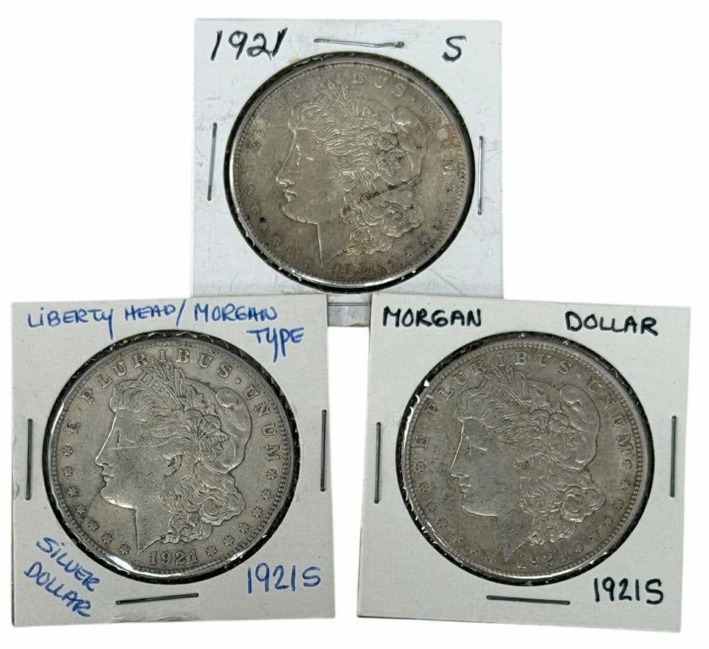 (3) 1921-S United States Morgan Silver Dollars (1 of 2)